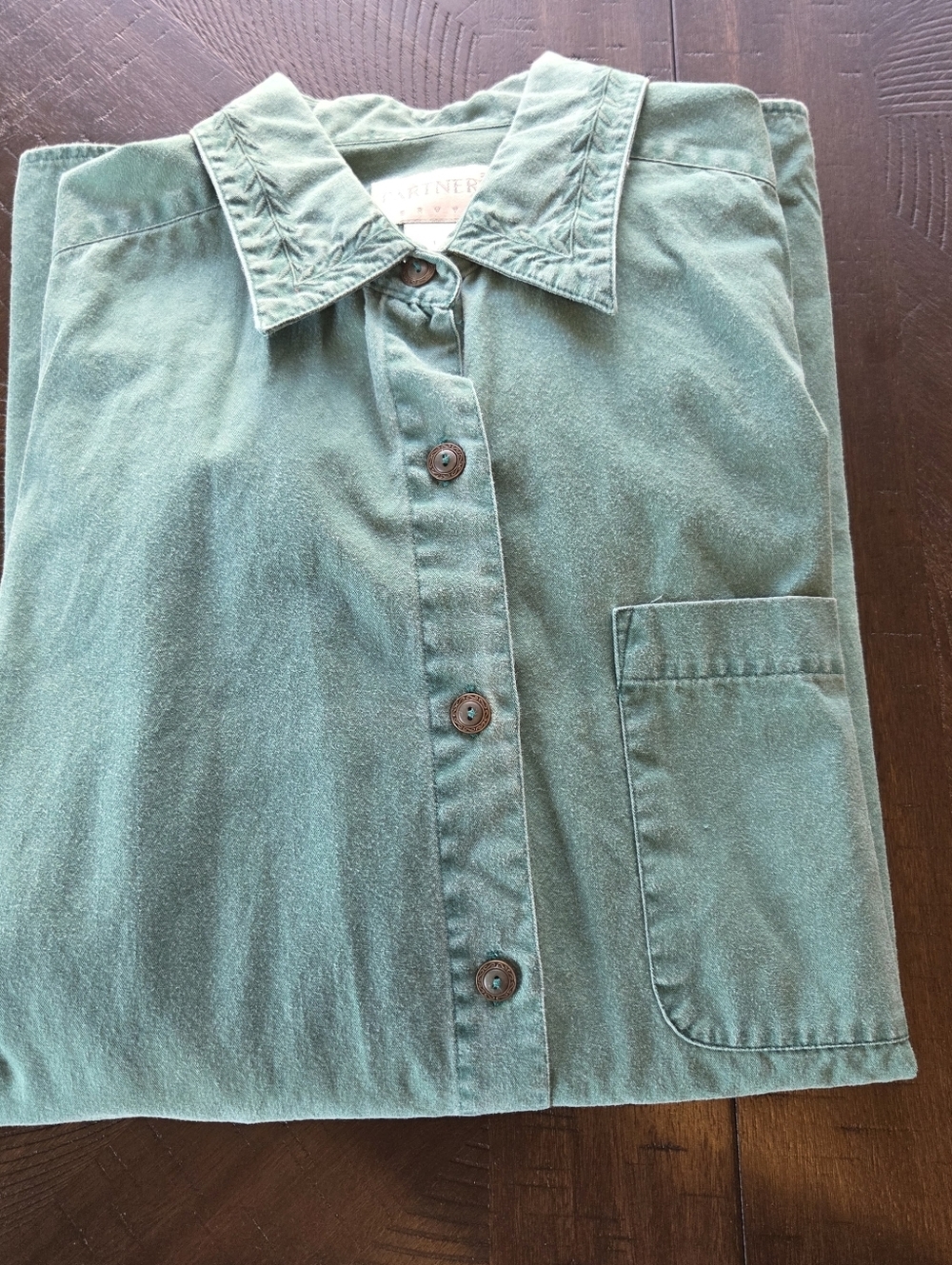 Vintage 90s Partners Mervyns Embroidered Collar Button Up Shirt - Sage Green L